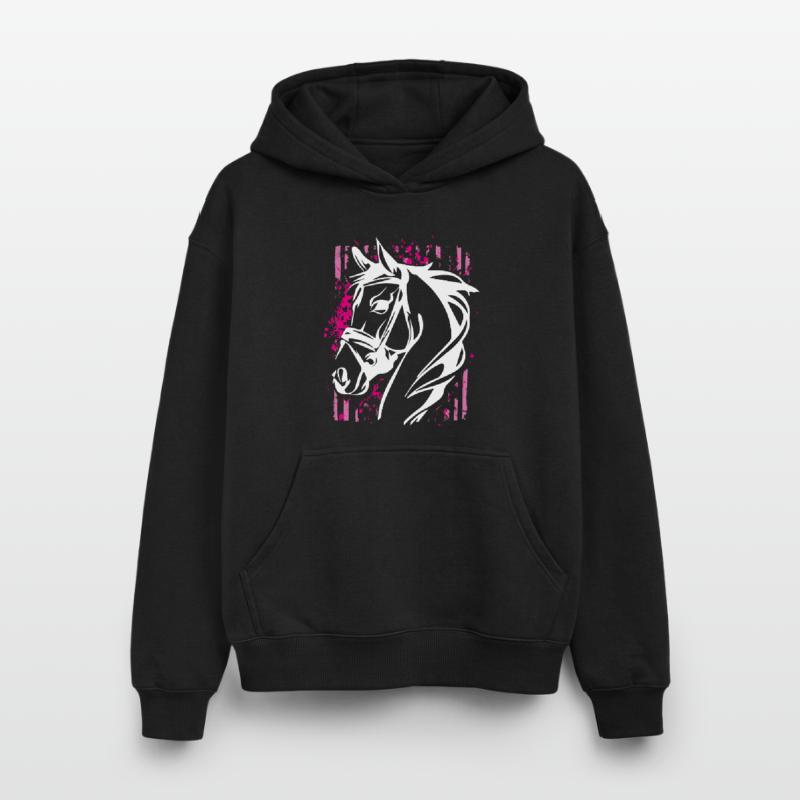 Cheval de style graffiti avec éclaboussure de couleur rose Sweat à capuche unisexe oversize épais SPREAD