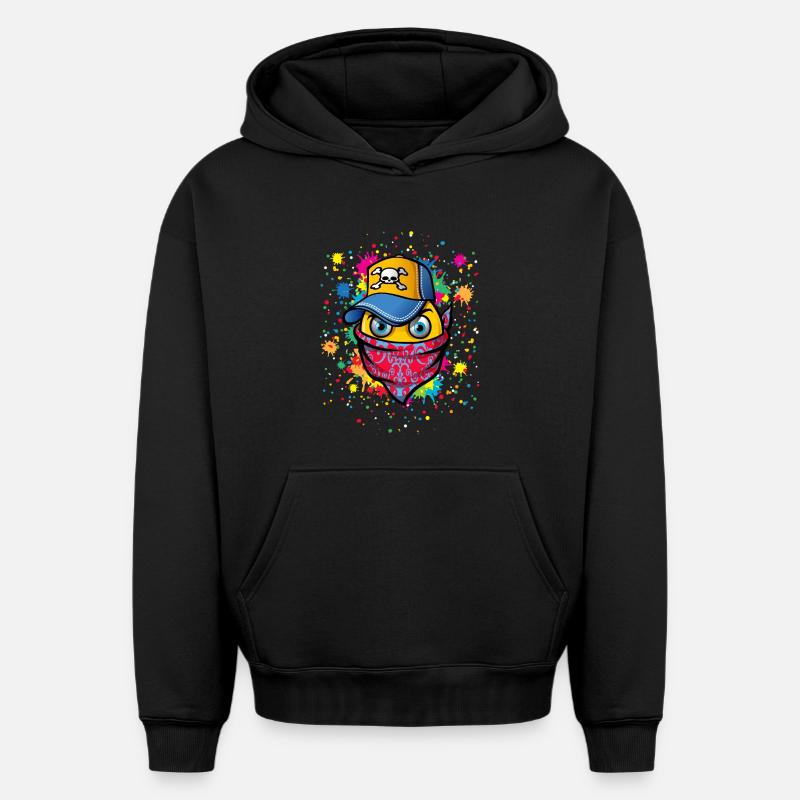 Masque et graffitis - Sweat à capuche unisexe oversize épais SPREAD - noir