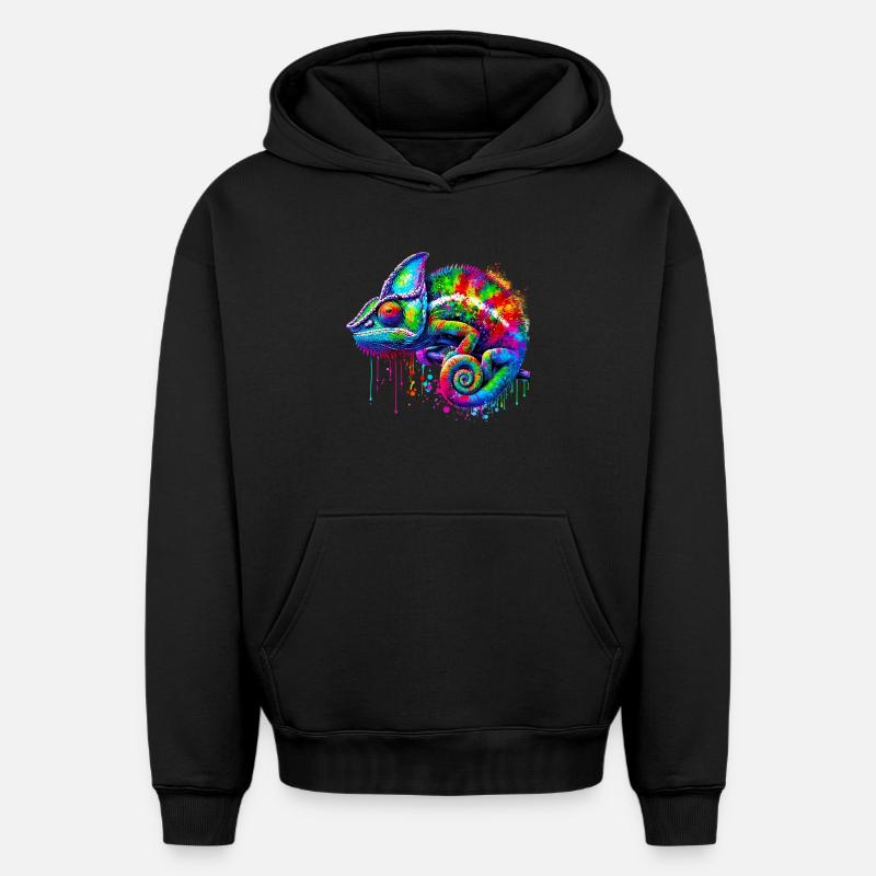 Caméléon - Sweat à capuche unisexe oversize épais SPREAD - noir