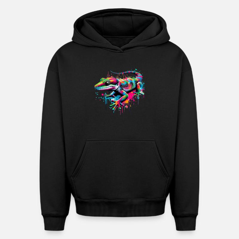 Gecko - Sweat à capuche unisexe oversize épais SPREAD - noir