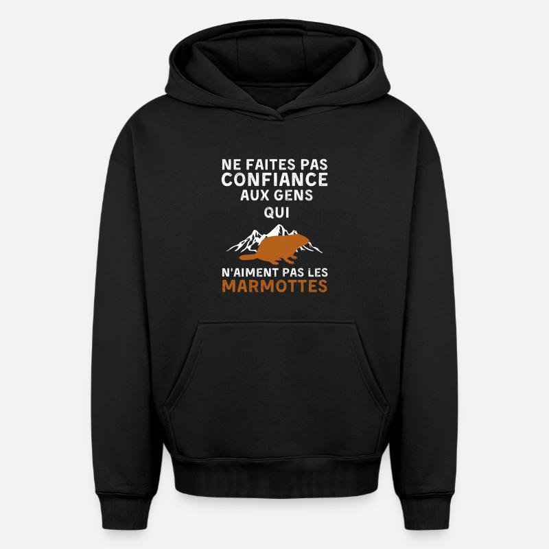 Marmottes - Sweat à capuche unisexe oversize épais SPREAD - noir