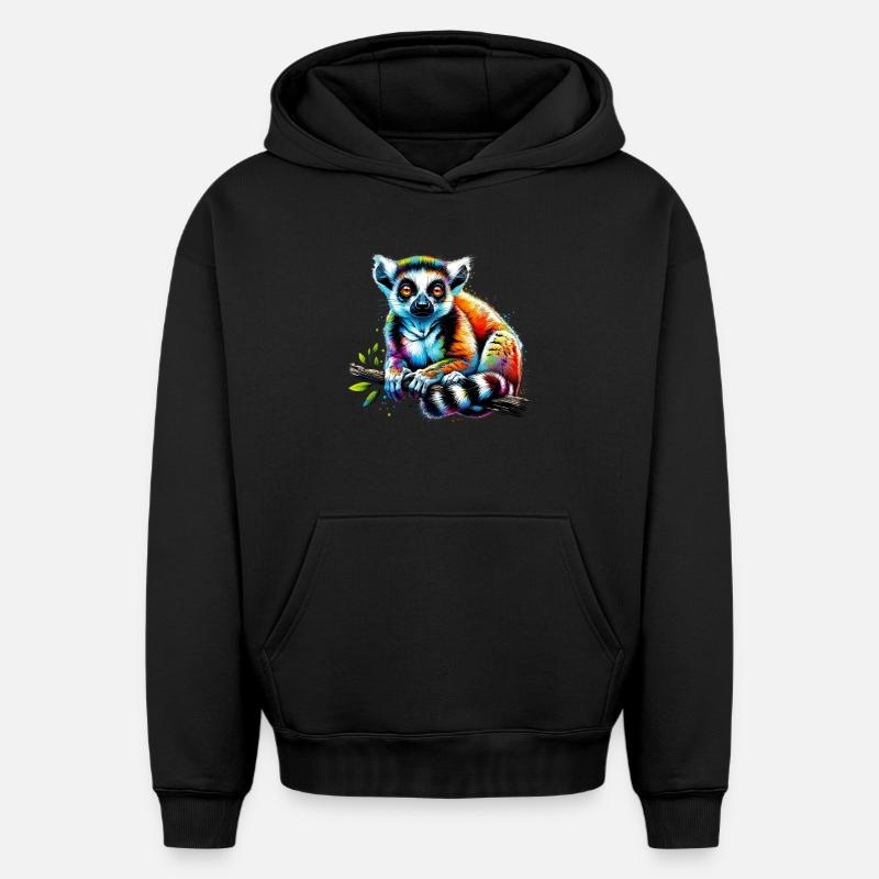 Lémurien - Sweat à capuche unisexe oversize épais SPREAD - noir