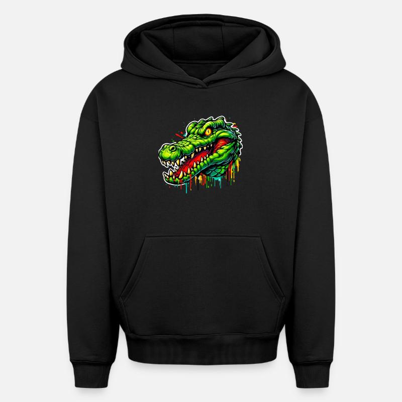 Crocodile - Sweat à capuche unisexe oversize épais SPREAD - noir