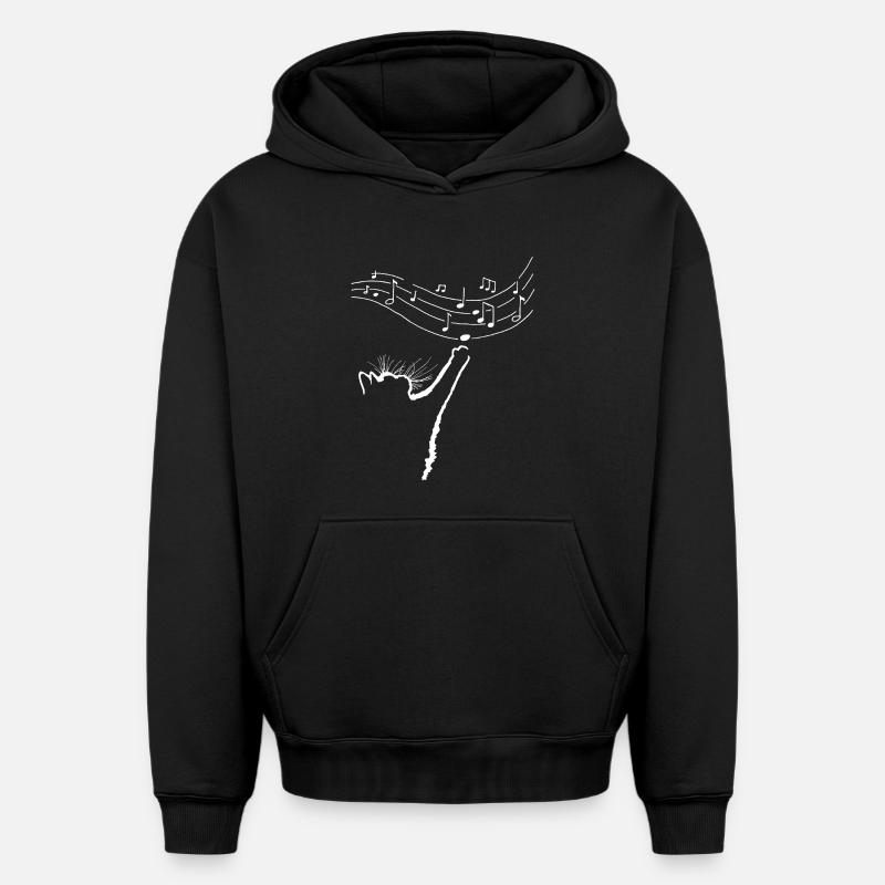 Chat mélomane - Sweat à capuche unisexe oversize épais SPREAD - noir