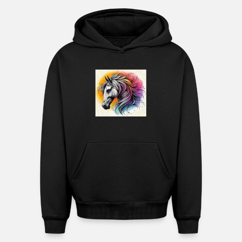 cheval - Sweat à capuche unisexe oversize épais SPREAD - noir