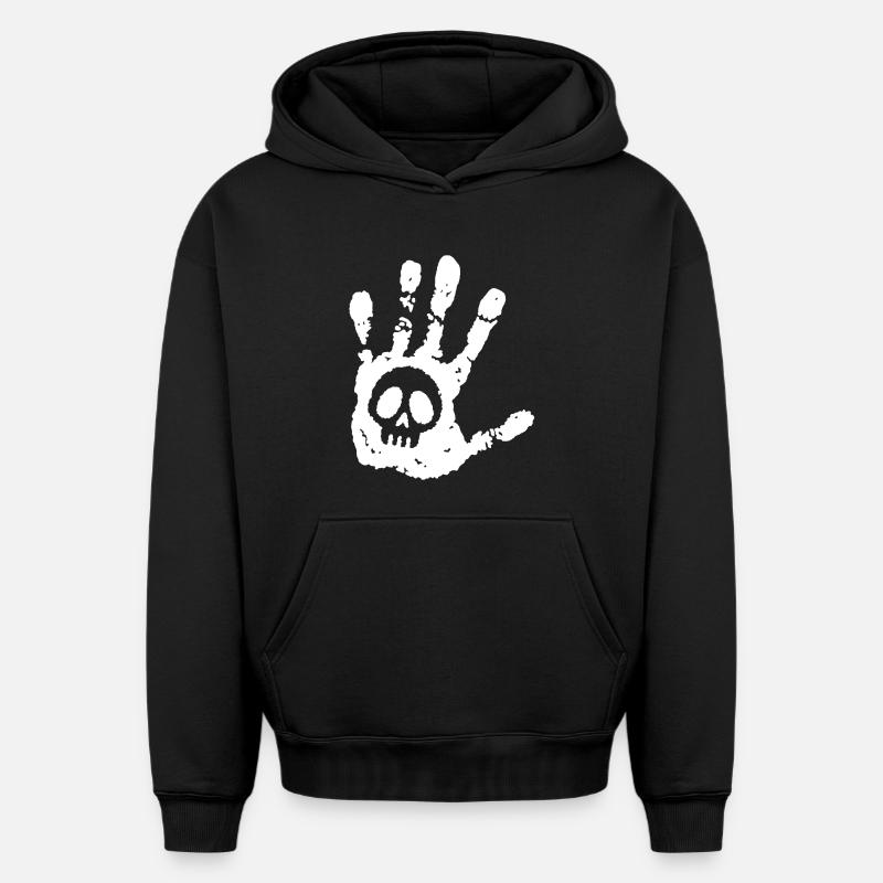Crâne et empreinte blanche - Sweat à capuche unisexe oversize épais SPREAD - noir