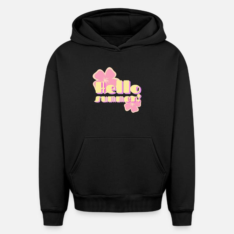 Hello Summer fleurs pastel rétro - Sweat à capuche unisexe oversize épais SPREAD - noir