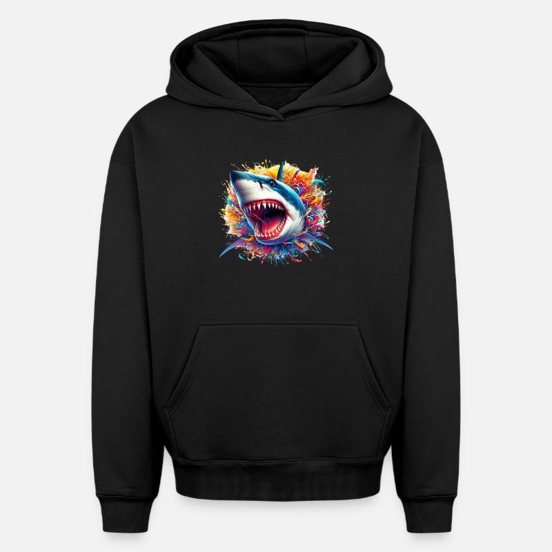 Requin - Sweat à capuche unisexe oversize épais SPREAD - noir