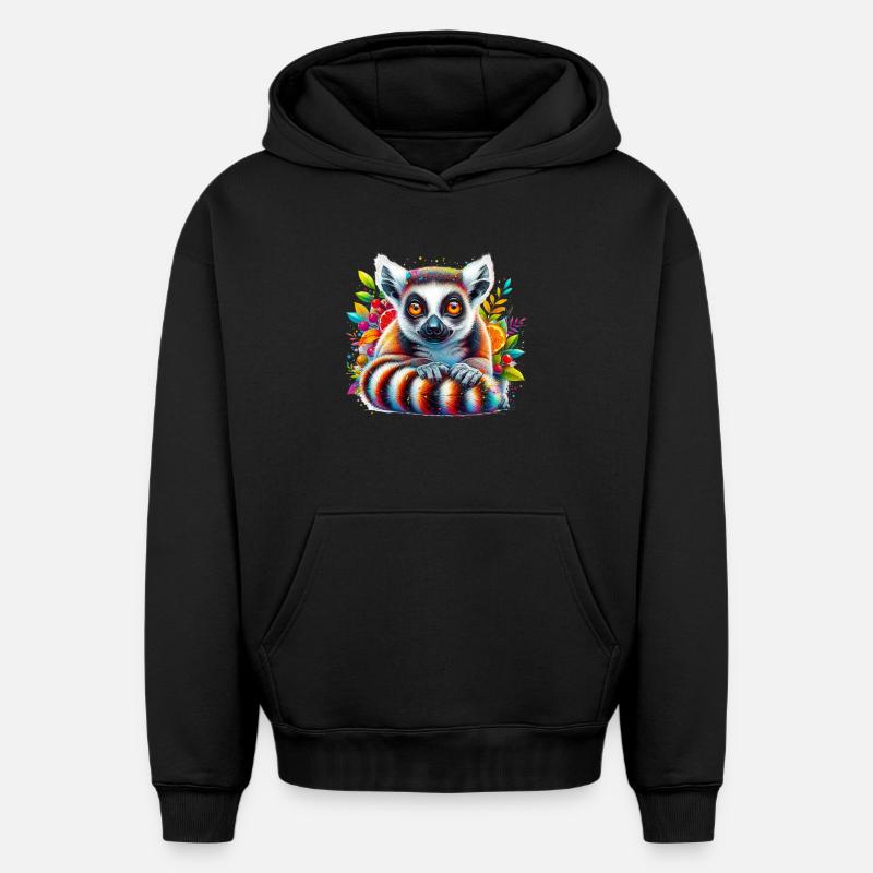 Lémurien - Sweat à capuche unisexe oversize épais SPREAD - noir