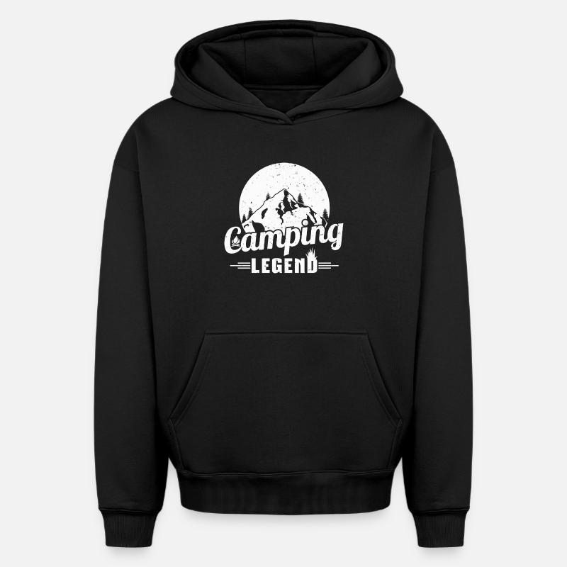 Bergcamping Legende Design - Oversized Heavyweight Unisex Hoodie - Schwarz
