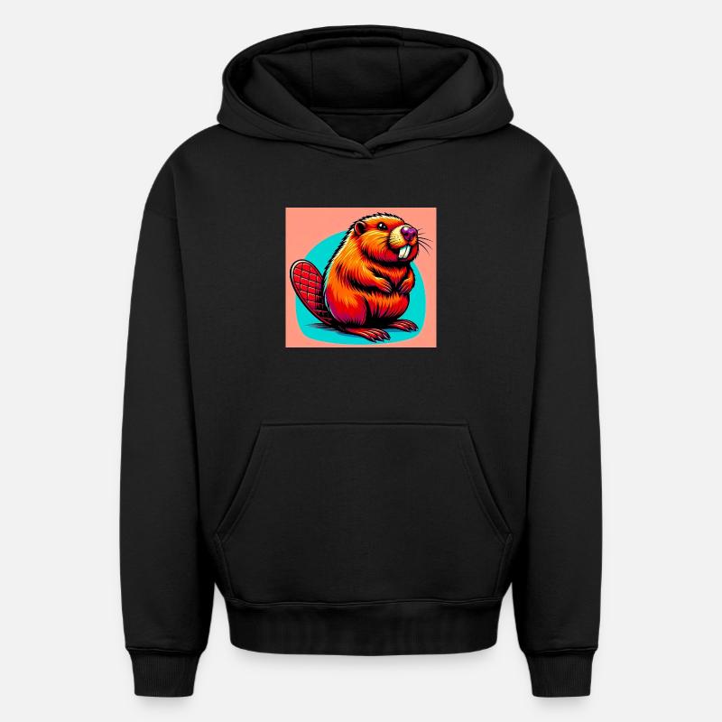 castor - Sweat à capuche unisexe oversize épais SPREAD - noir