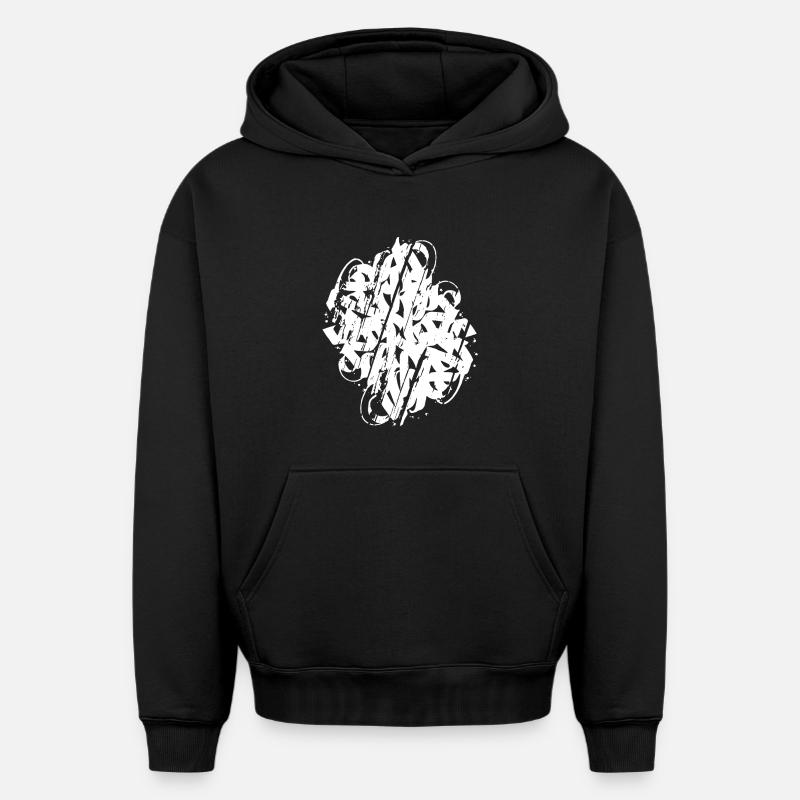 CALLIGRAPHIE ABSTRAITE SALE - Sweat à capuche unisexe oversize épais SPREAD - noir
