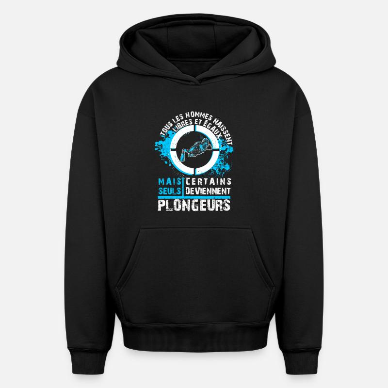 Plongeur libre - Sweat à capuche unisexe oversize épais SPREAD - noir