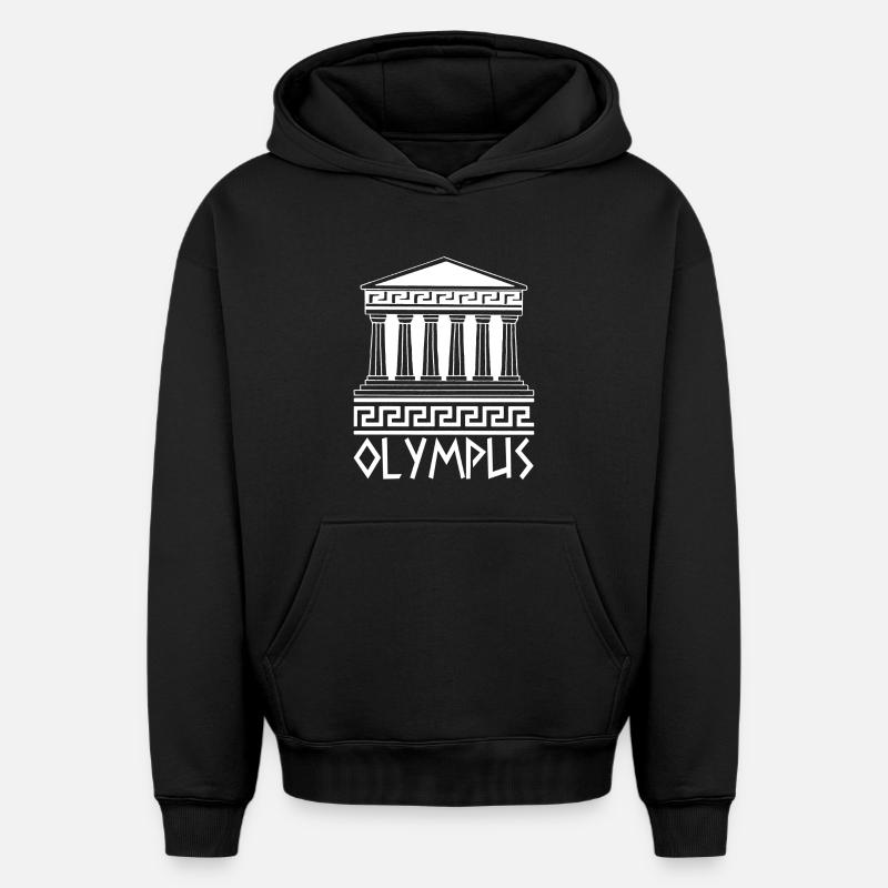 Temple blanc au Mont Olympe - Sweat à capuche unisexe oversize épais SPREAD - noir