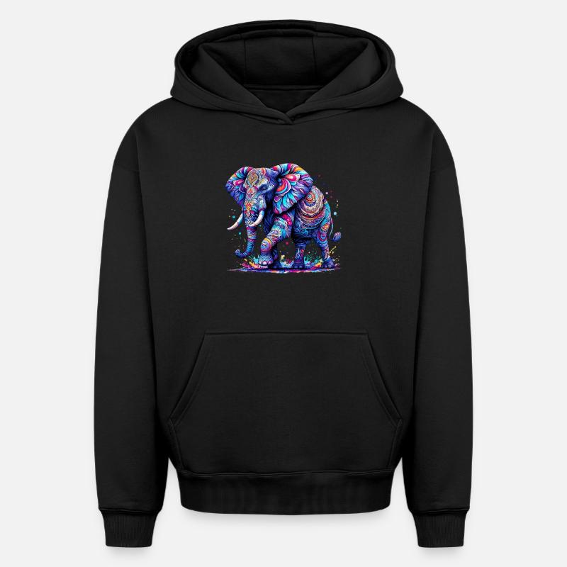 Éléphant - Sweat à capuche unisexe oversize épais SPREAD - noir