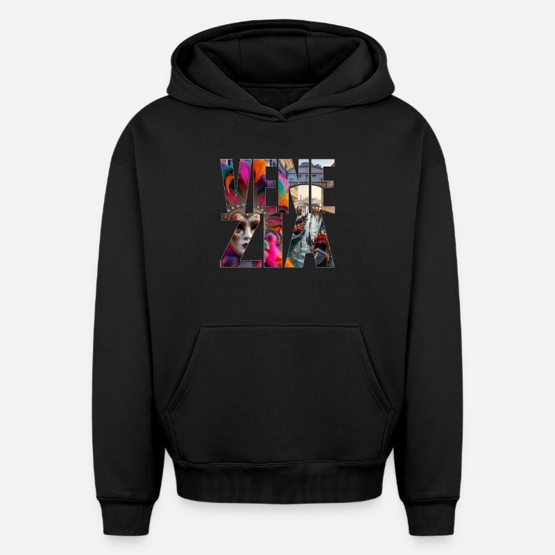 VENISE - Sweat à capuche unisexe oversize épais SPREAD - noir