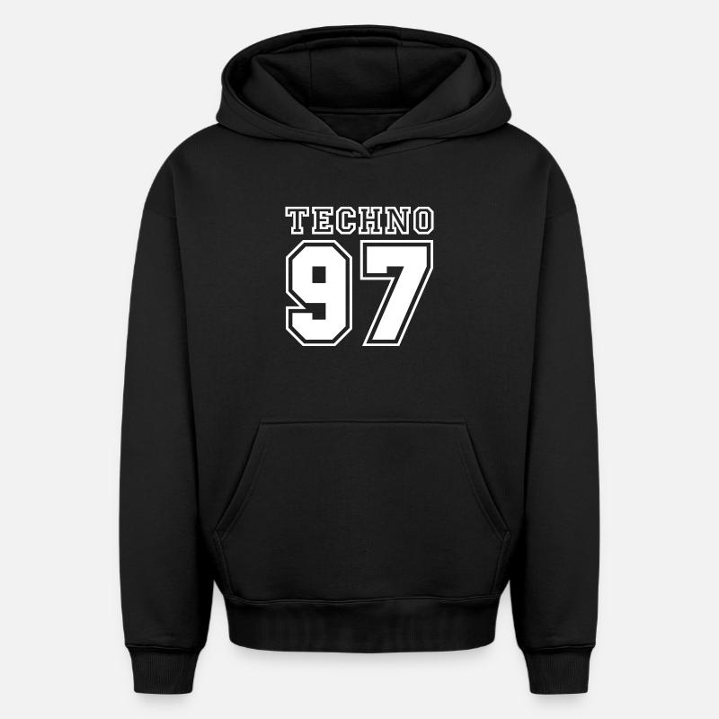 TECHNO 97 - Sweat à capuche unisexe oversize épais SPREAD - noir