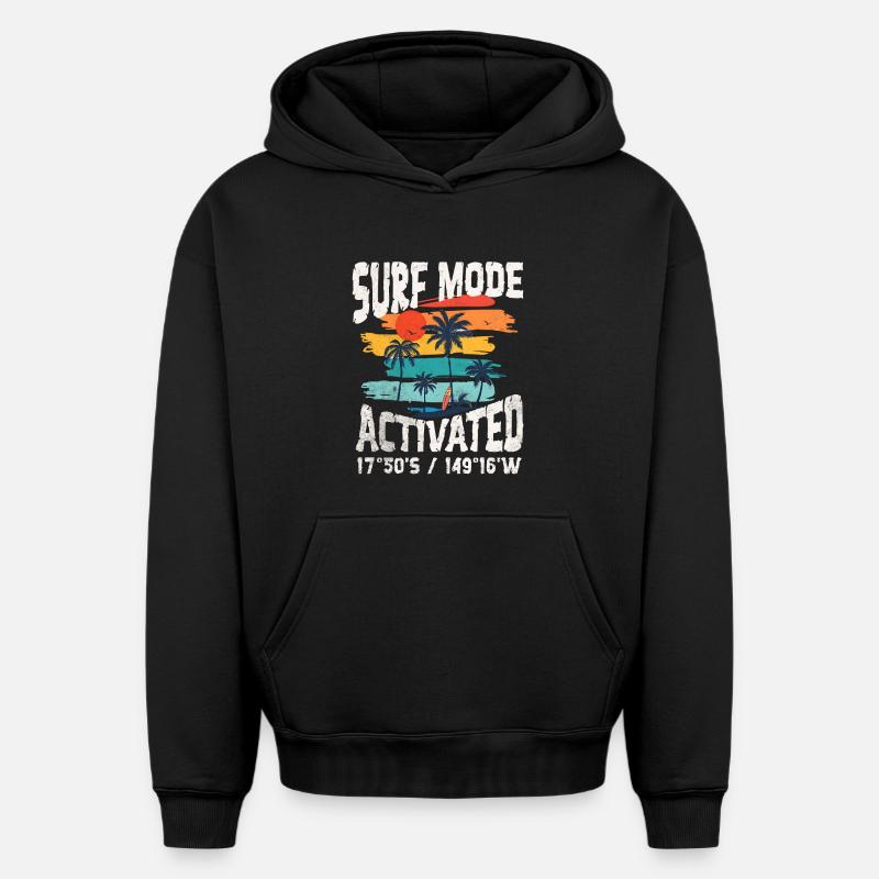 Surf mode activated Copy - Sweat à capuche unisexe oversize épais SPREAD - noir