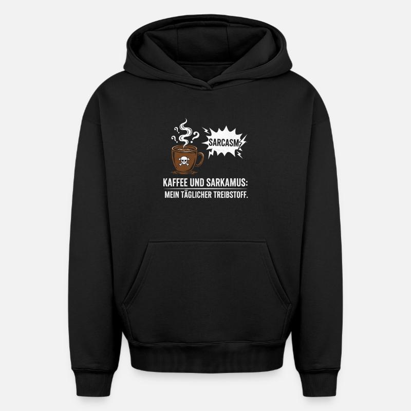 Café et sarcasme - Sweat à capuche unisexe oversize épais SPREAD - noir
