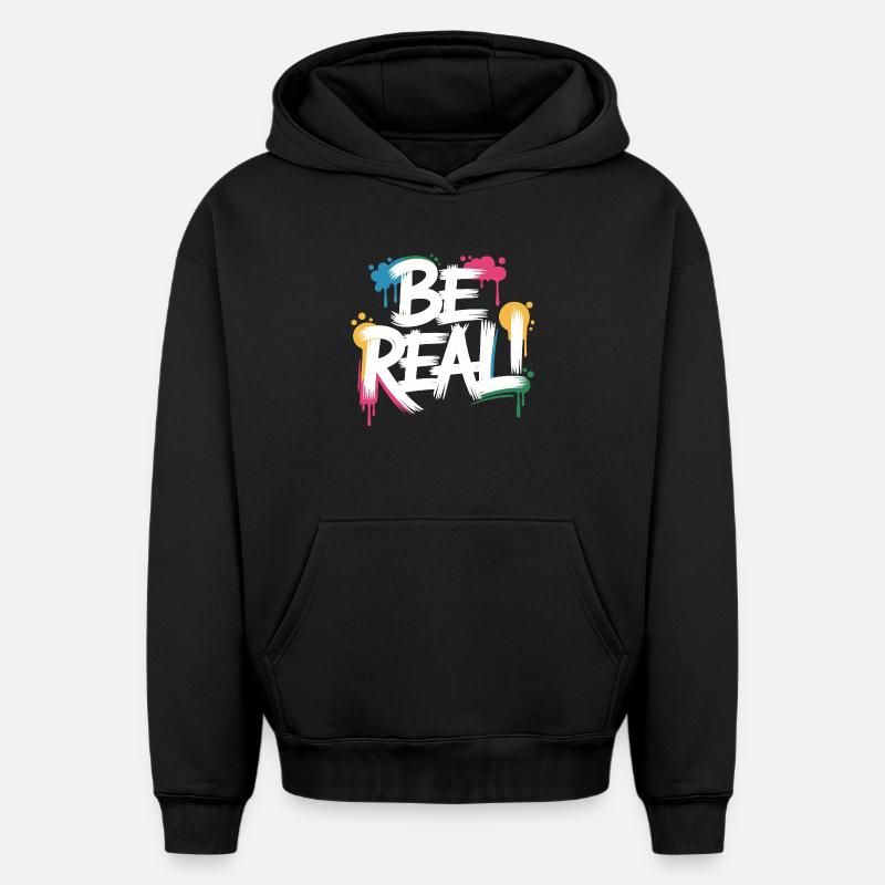 Imprimé graffiti Be Real - Sweat à capuche unisexe oversize épais SPREAD - noir