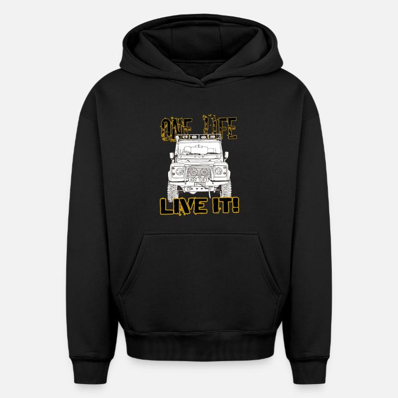 Defender one life live it - Sweat à capuche unisexe oversize épais SPREAD - noir