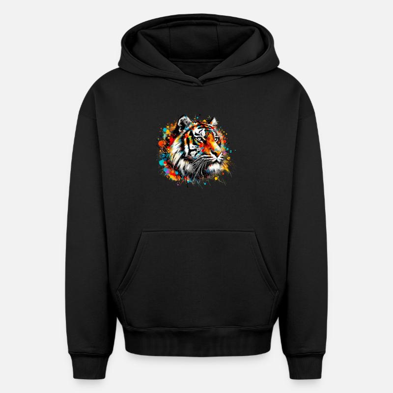 Tigre - Sweat à capuche unisexe oversize épais SPREAD - noir