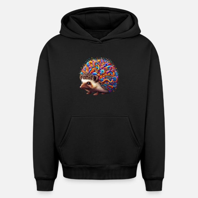 Hérisson - Sweat à capuche unisexe oversize épais SPREAD - noir