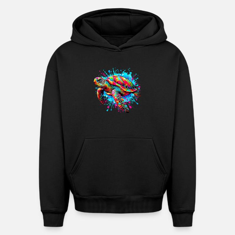 Tortue - Sweat à capuche unisexe oversize épais SPREAD - noir