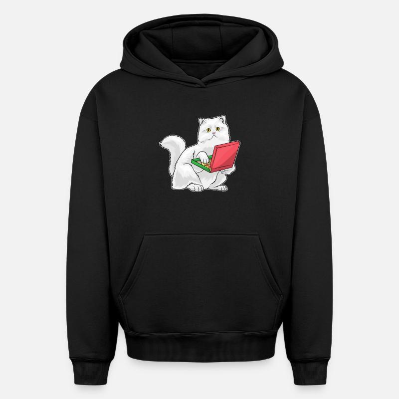 Pizza Chat Persan - Sweat à capuche unisexe oversize épais SPREAD - noir
