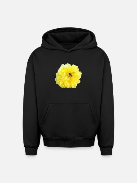 Yellow_Rose_-_Bee_Nature_Photography - Oversized Heavyweight Unisex Hoodie - black
