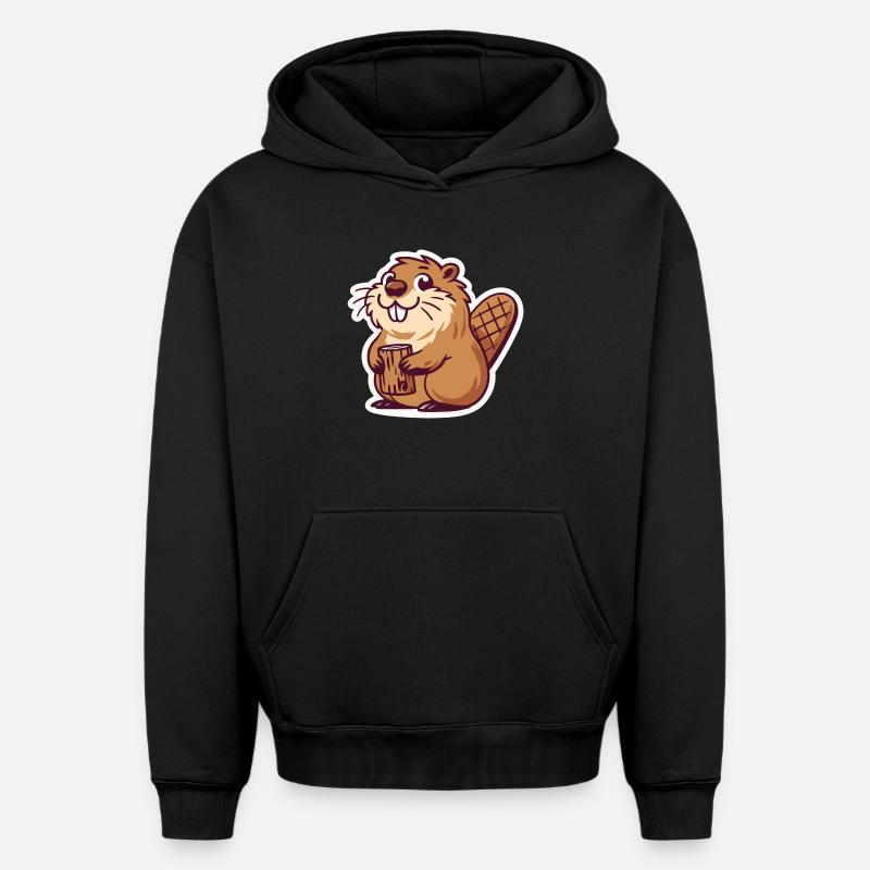 Mème de castor - Sweat à capuche unisexe oversize épais SPREAD - noir