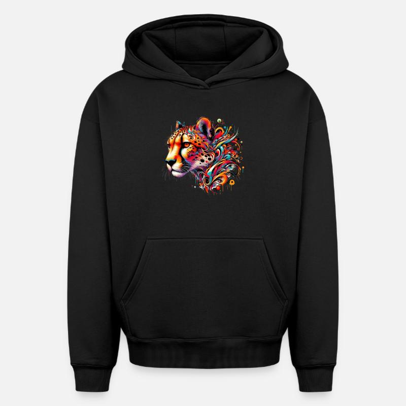 Guépard - Sweat à capuche unisexe oversize épais SPREAD - noir