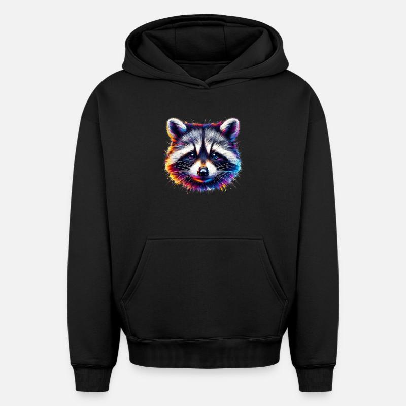 Raton laveur - Sweat à capuche unisexe oversize épais SPREAD - noir