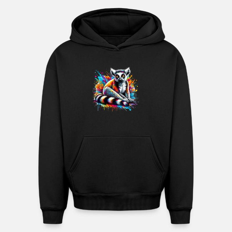 Lémurien - Sweat à capuche unisexe oversize épais SPREAD - noir