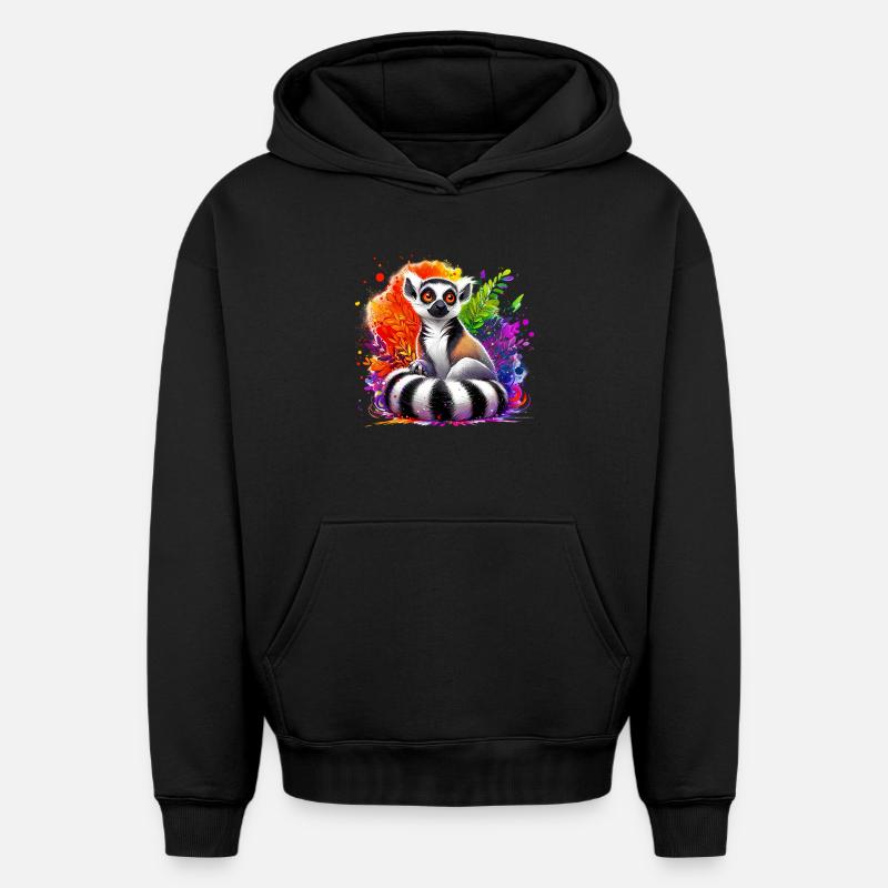Lémurien - Sweat à capuche unisexe oversize épais SPREAD - noir