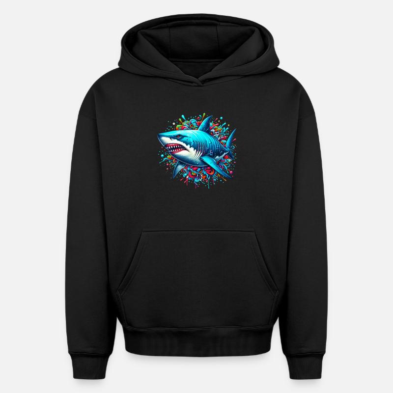 Requin - Sweat à capuche unisexe oversize épais SPREAD - noir