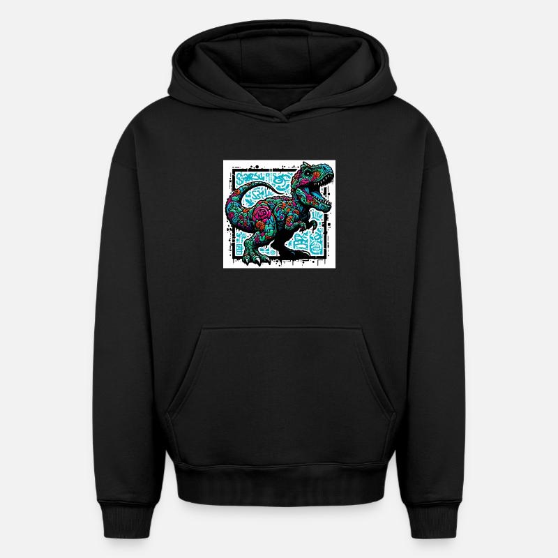 dinosaure - Sweat à capuche unisexe oversize épais SPREAD - noir