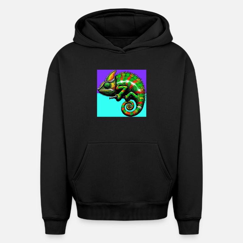 caméléon - Sweat à capuche unisexe oversize épais SPREAD - noir