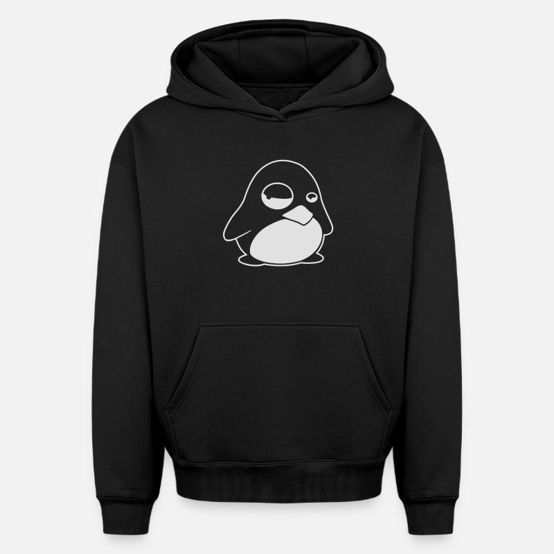 TUX Pinguin, LINUX - Sweat à capuche unisexe oversize épais SPREAD - noir
