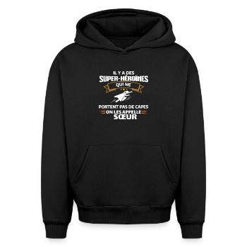 Héroïnes non capes illustrées - Sweat à capuche unisexe oversize épais SPREAD - noir - Devant - AI Model Female 172 light (172cm) & AI Model Male 185 light (185cm)