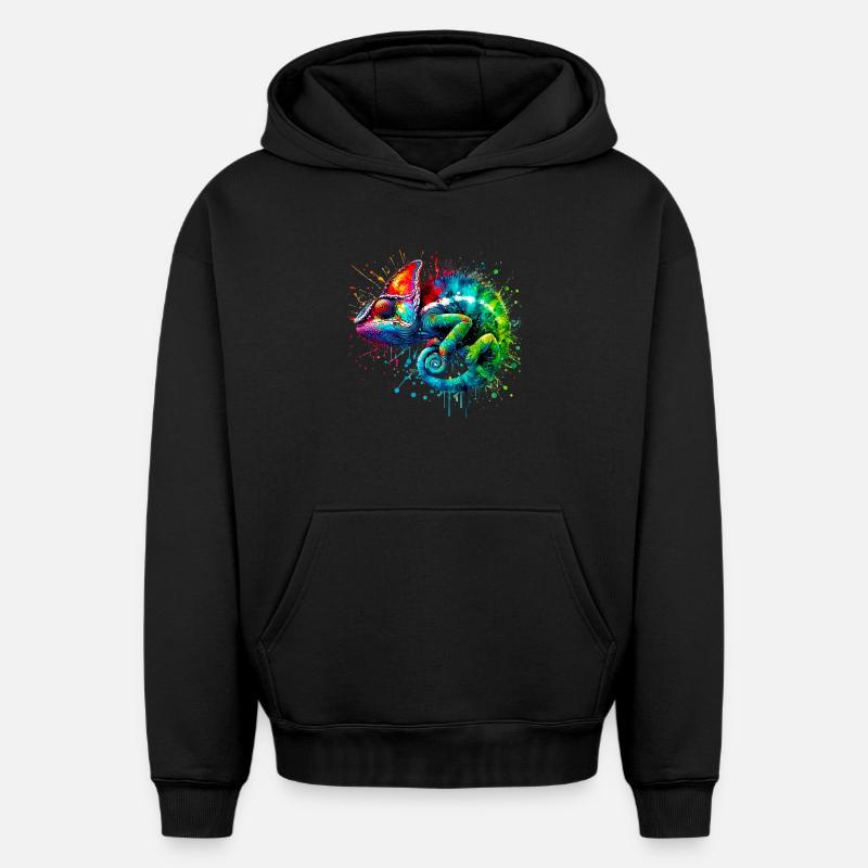Caméléon - Sweat à capuche unisexe oversize épais SPREAD - noir