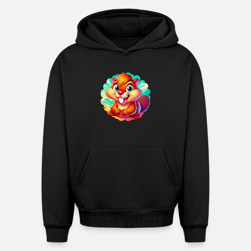 Castor - Sweat à capuche unisexe oversize épais SPREAD - noir