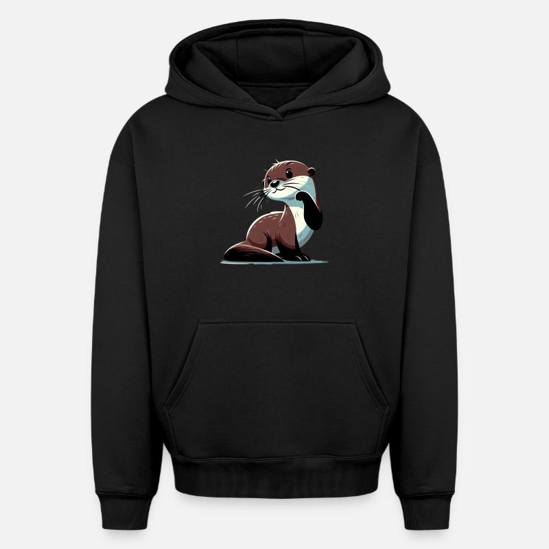 Loutre - Sweat à capuche unisexe oversize épais SPREAD - noir