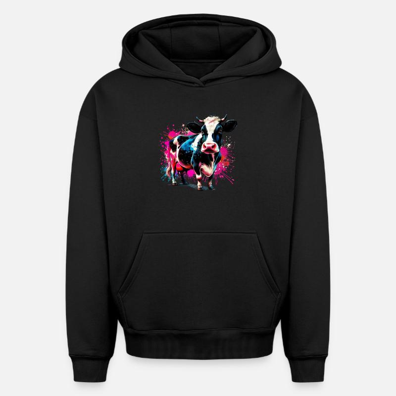 Vache - Sweat à capuche unisexe oversize épais SPREAD - noir