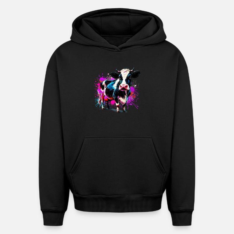 Vache - Sweat à capuche unisexe oversize épais SPREAD - noir