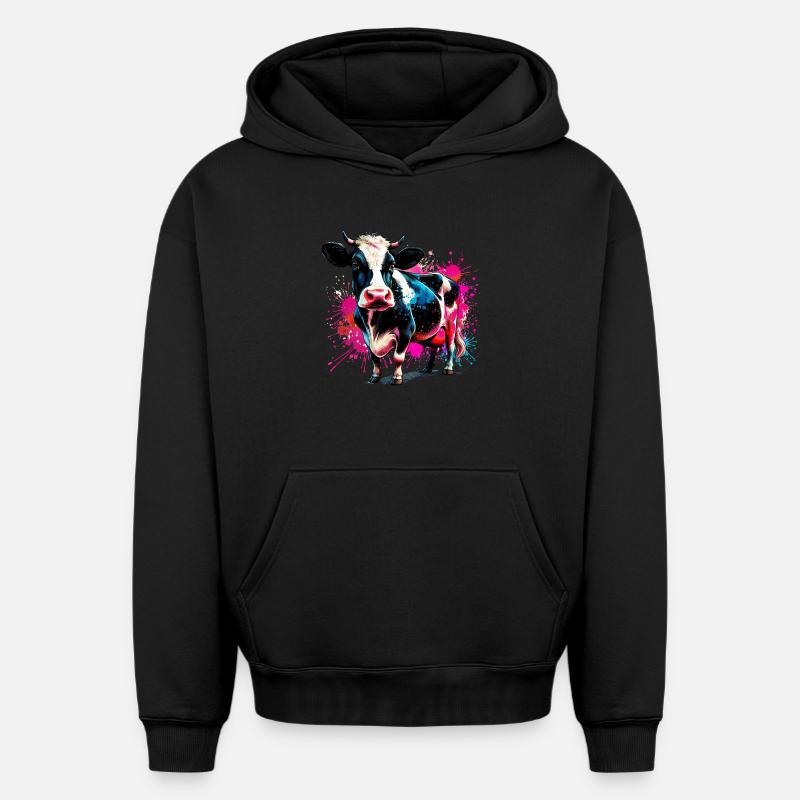 Vache - Sweat à capuche unisexe oversize épais SPREAD - noir
