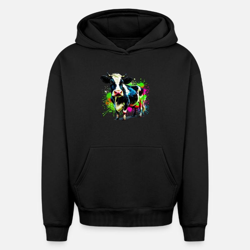 Vache - Sweat à capuche unisexe oversize épais SPREAD - noir