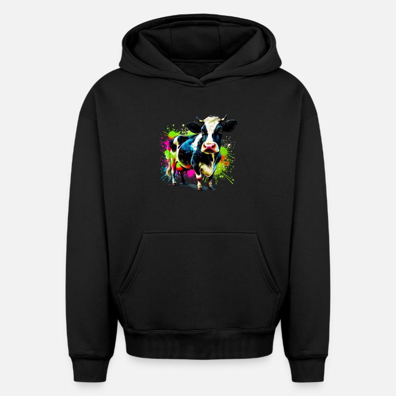 Vache - Sweat à capuche unisexe oversize épais SPREAD - noir