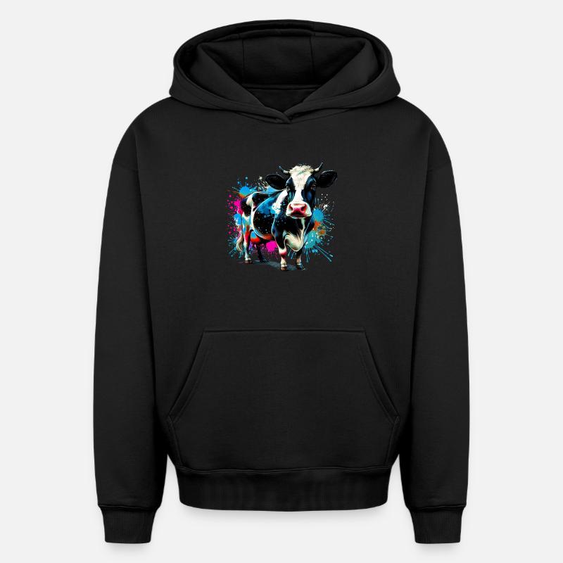 Vache - Sweat à capuche unisexe oversize épais SPREAD - noir