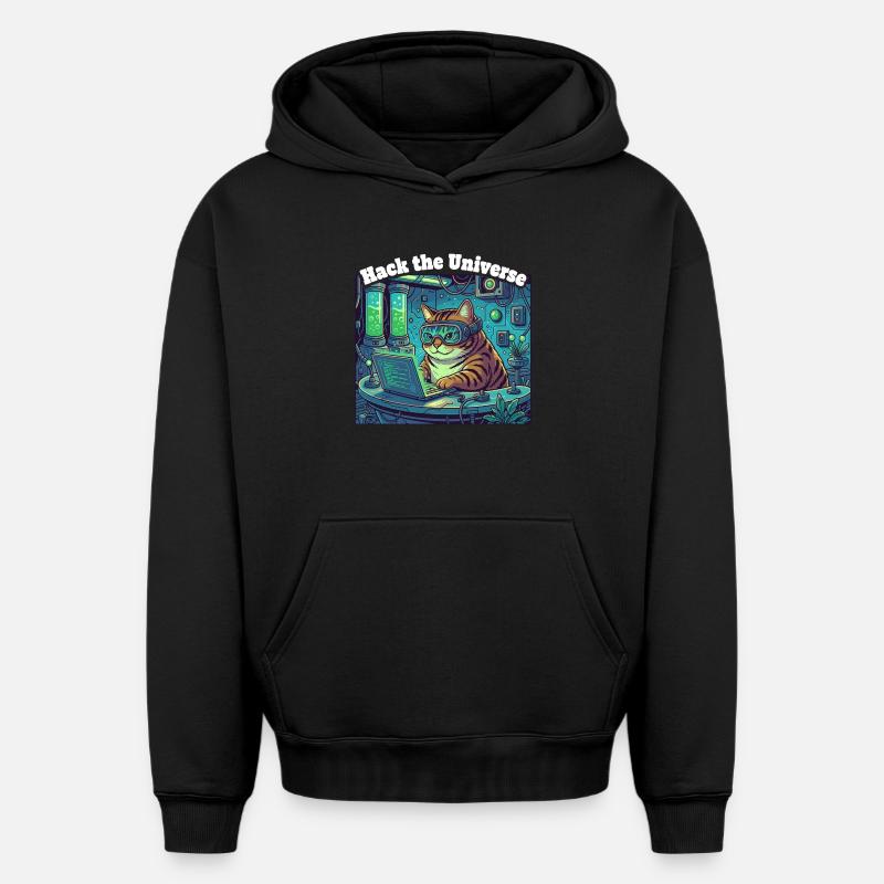 Chat hacker dans l’univers - Sweat à capuche unisexe oversize épais SPREAD - noir